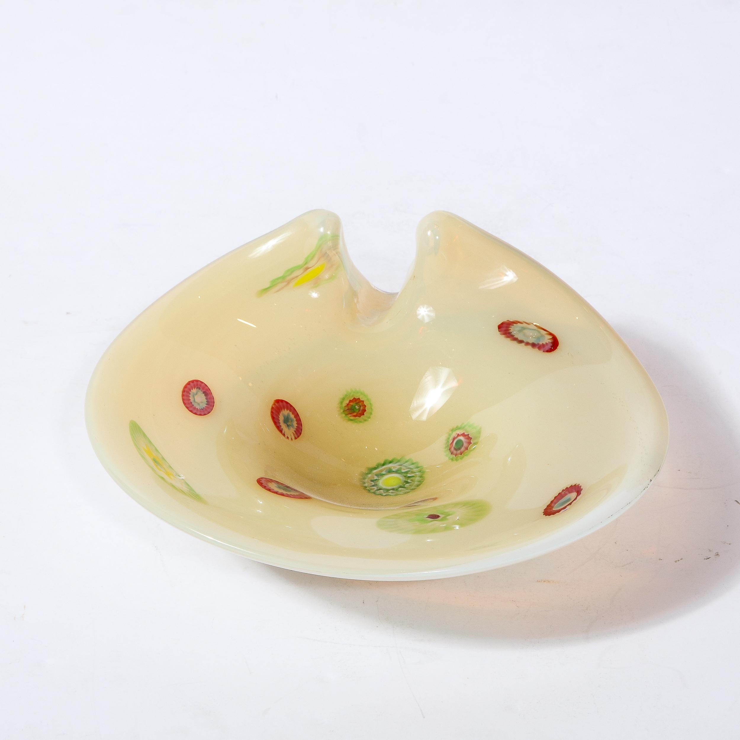 Murano Glass Mid-Century Modern Hand Blown Murano Decorative Bowl with multi colored Murines