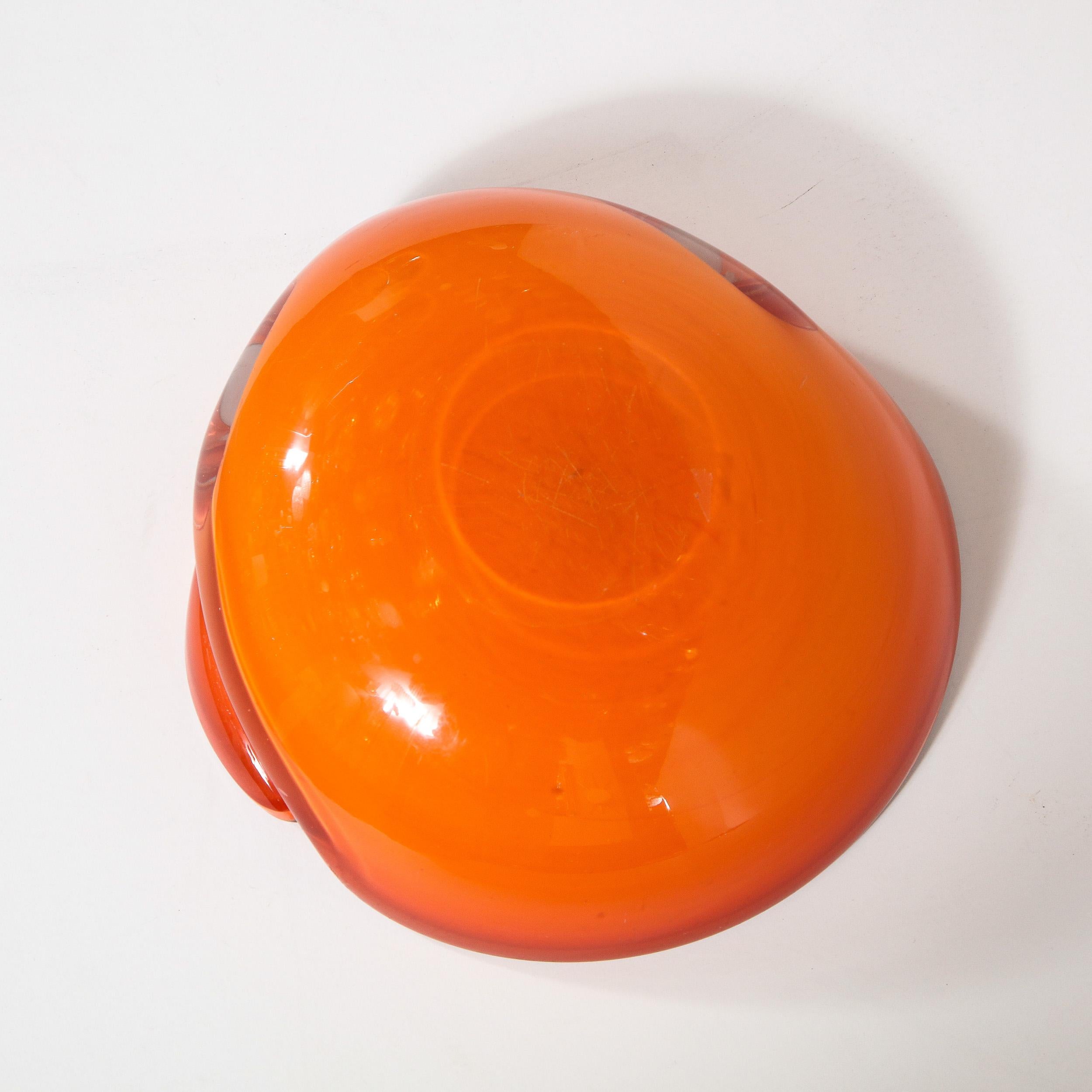 Mid-Century Modern Hand Blown Murano Glass Bowl in Persimmon Hue with 24kt Gold 5