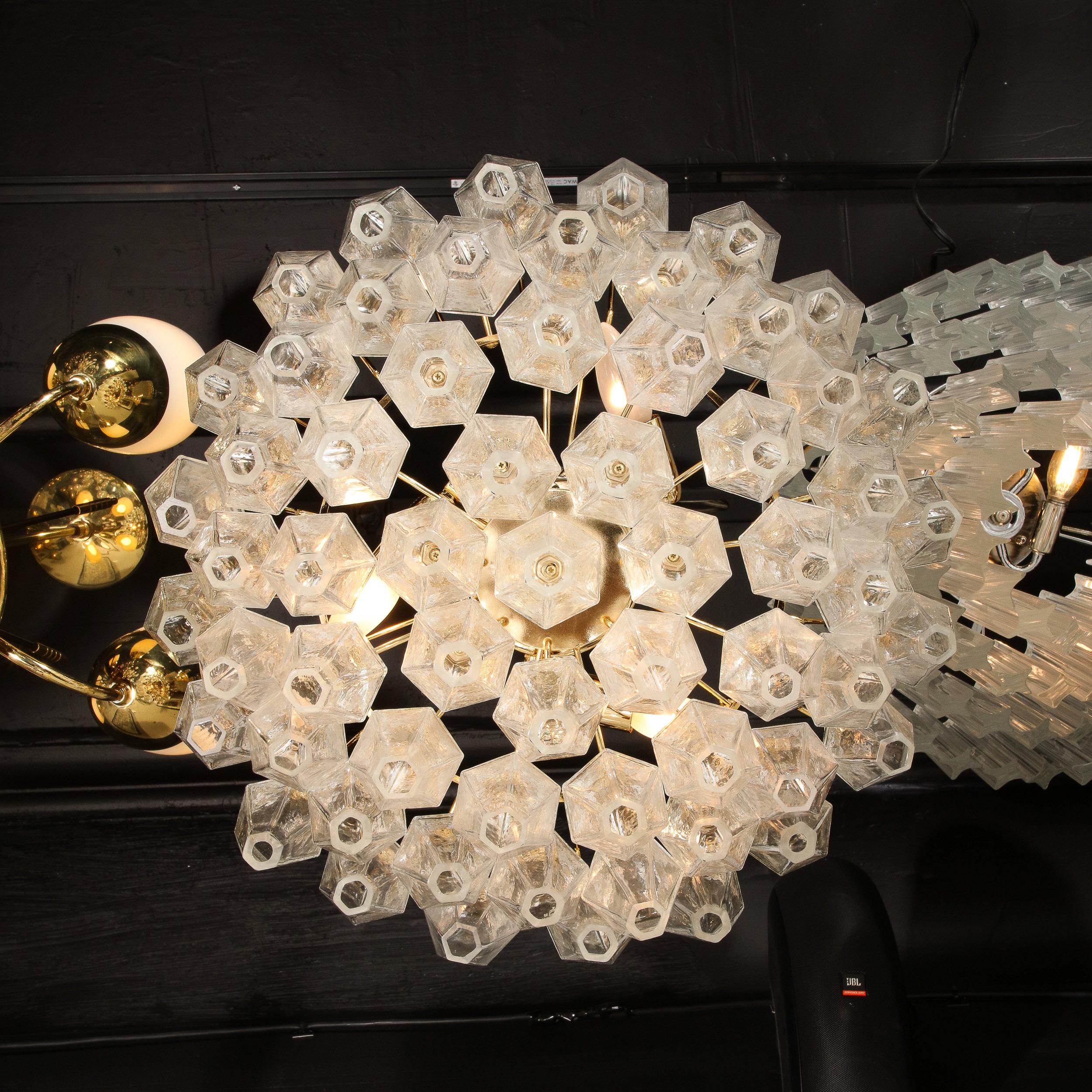 Mid-Century Modern Hand-Blown Murano Glass & Brass Polyhedral Chandelier 2
