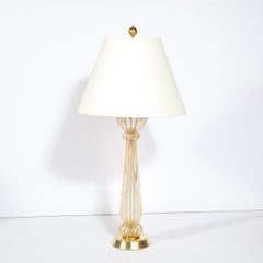 Mid-Century Modern Hand Blown Murano Glass Table Lamp with 24kt Gold Flecks