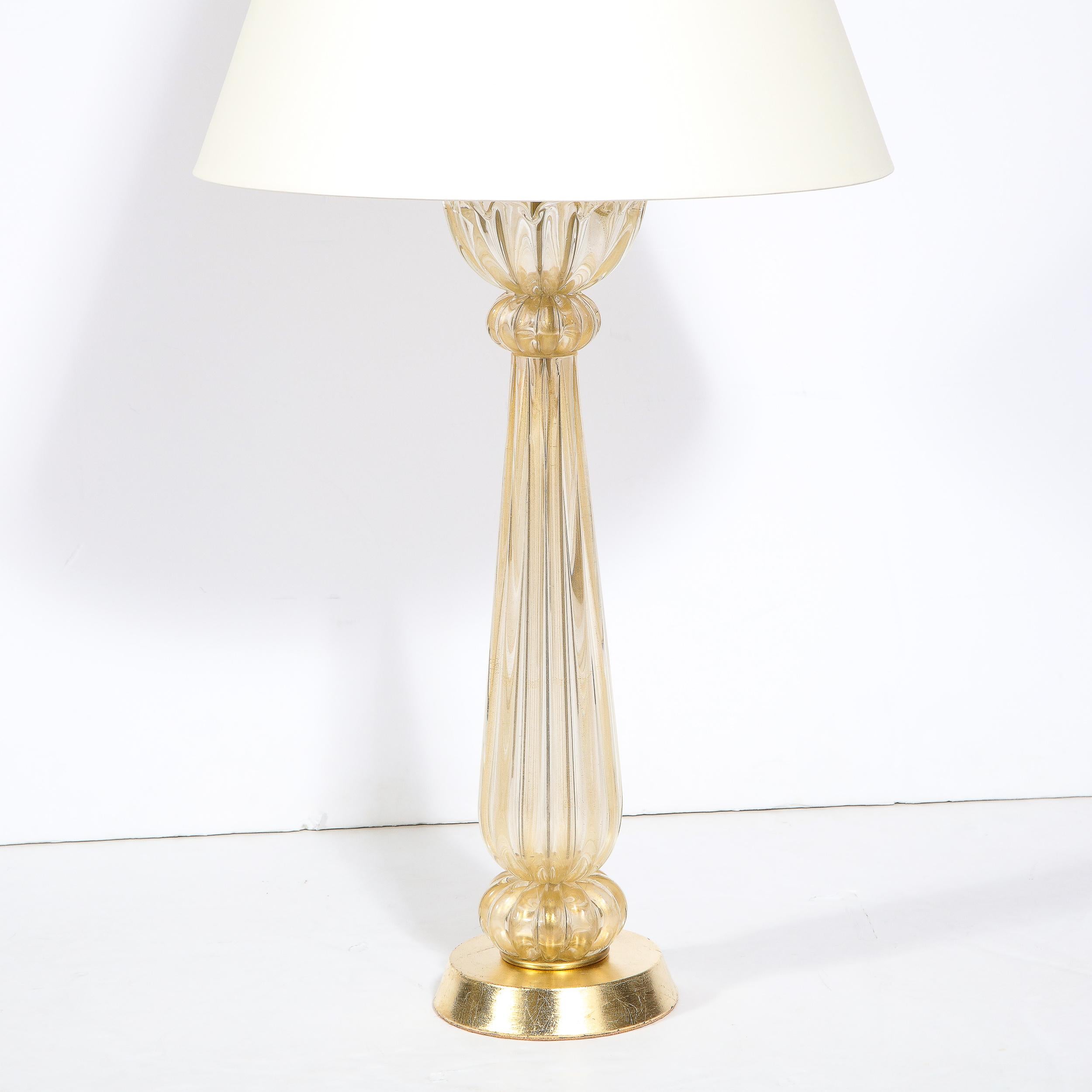 Italian Mid-Century Modern Hand Blown Murano Glass Table Lamp with 24kt Gold Flecks For Sale