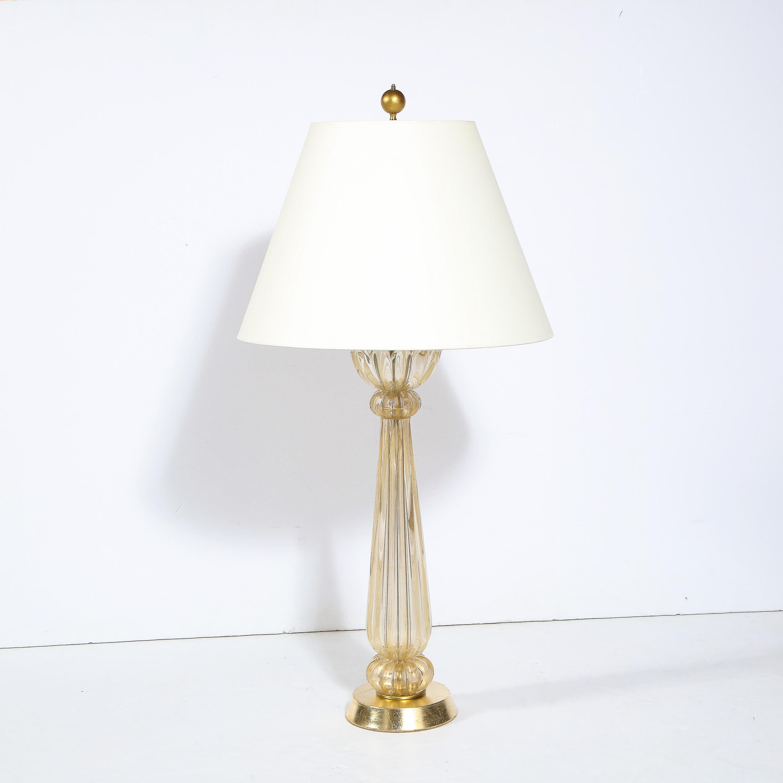 Mid-Century Modern Hand Blown Murano Glass Table Lamp with 24kt Gold Flecks In Excellent Condition For Sale In New York, NY