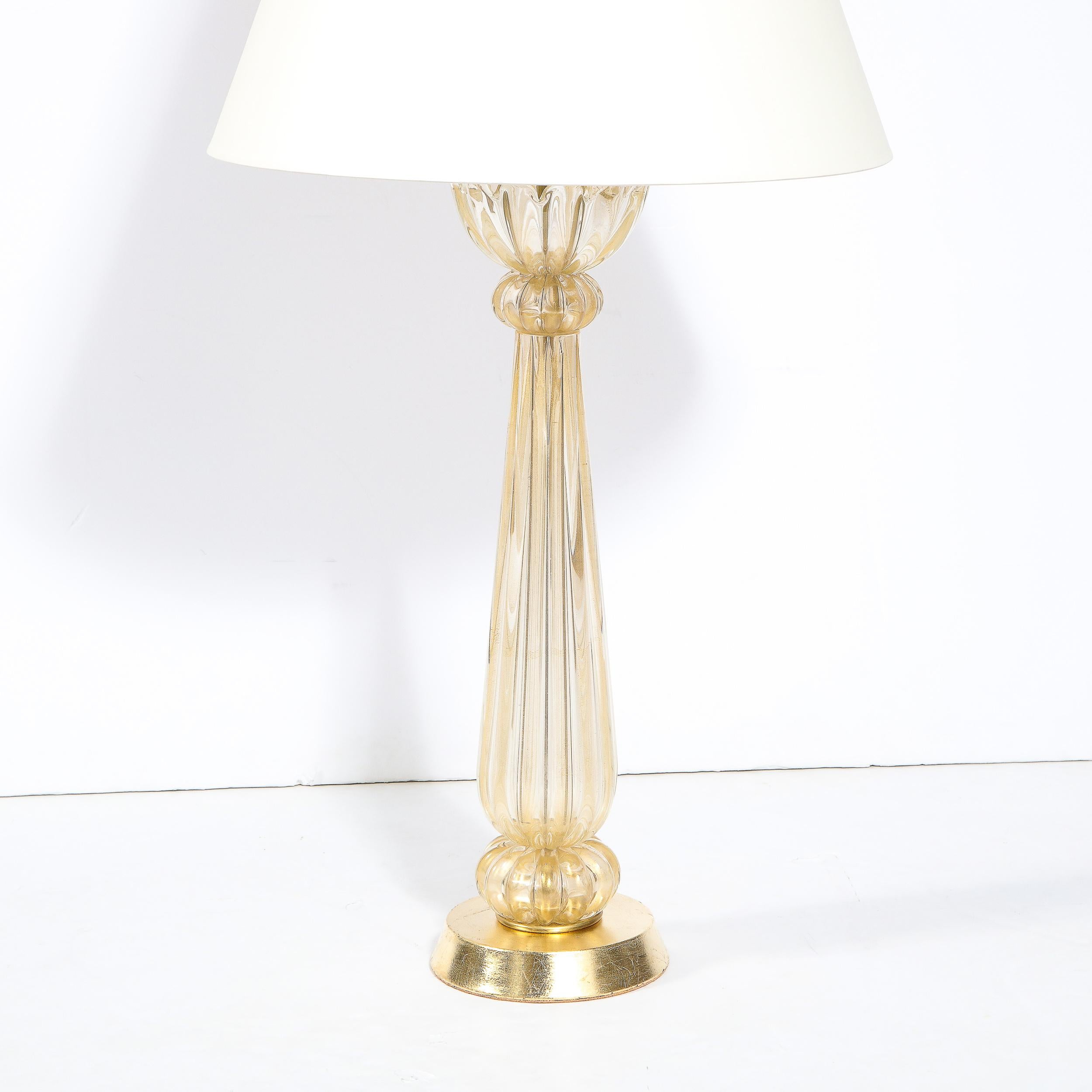 Mid-20th Century Mid-Century Modern Hand Blown Murano Glass Table Lamp with 24kt Gold Flecks For Sale