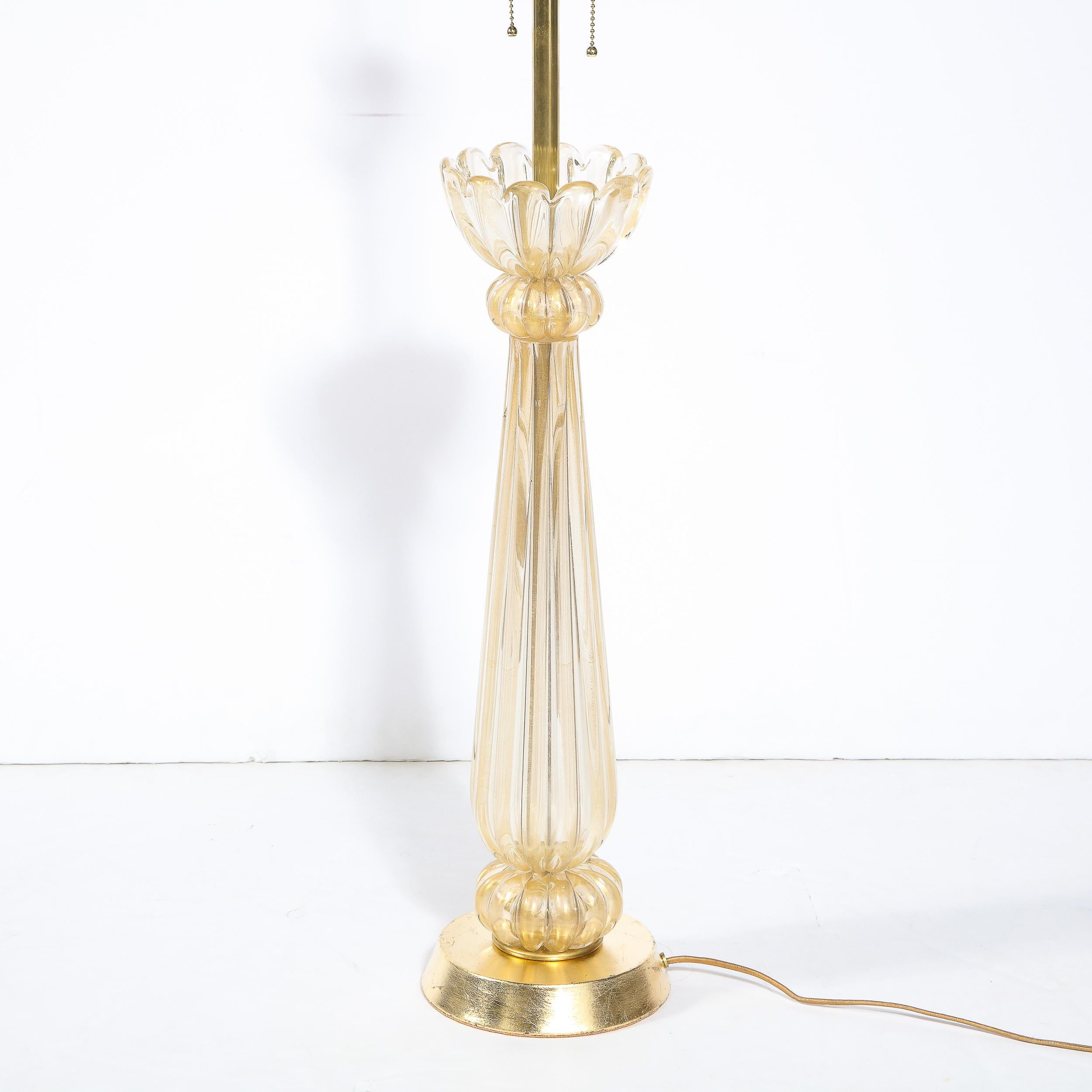 Mid-Century Modern Hand Blown Murano Glass Table Lamp with 24kt Gold Flecks For Sale 2