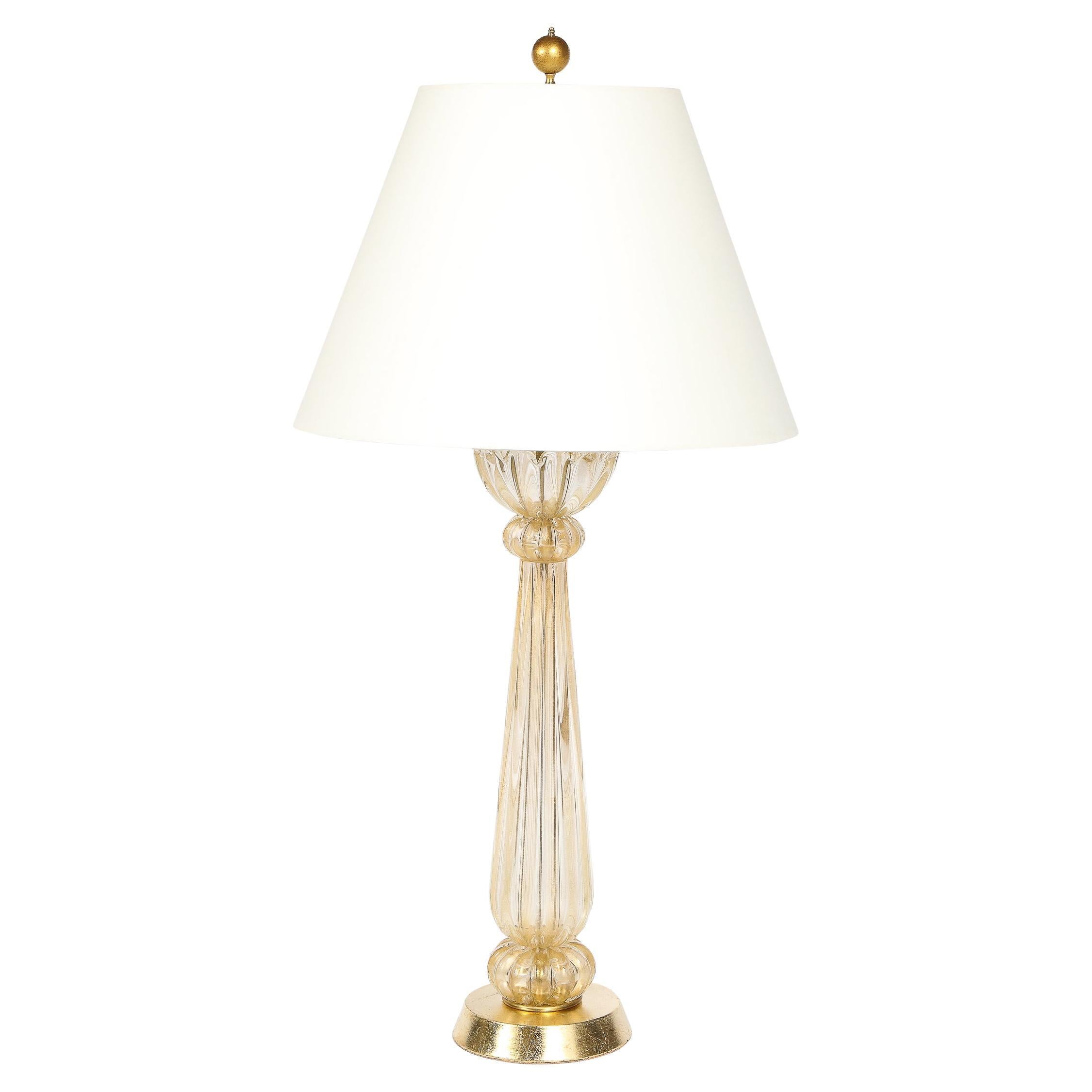 Mid-Century Modern Hand Blown Murano Glass Table Lamp with 24kt Gold Flecks