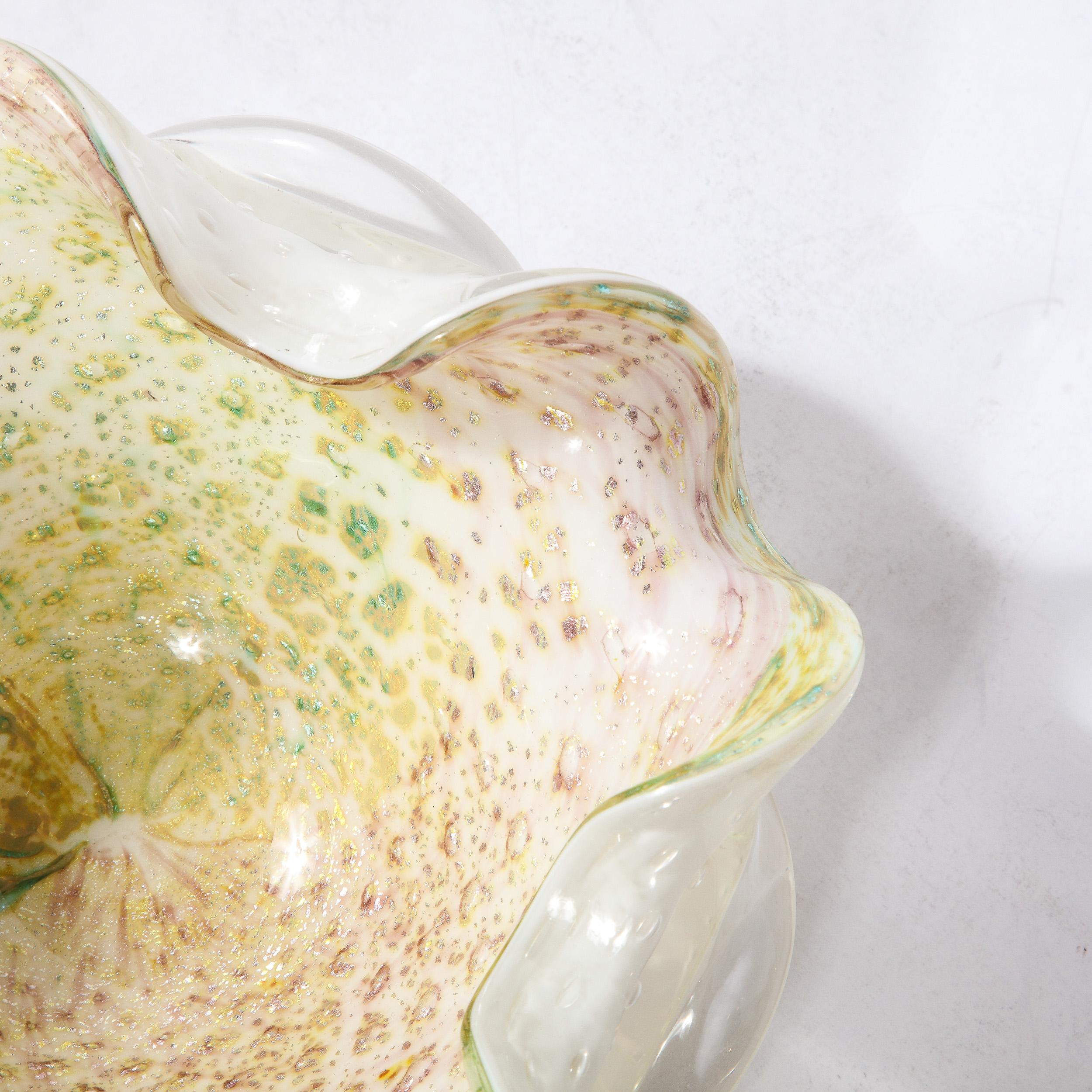 Italian Mid-Century Modern Hand Blown Murano Sculptural Multi Colored Decorative Bowl  For Sale