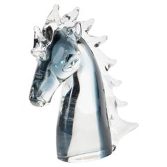 Mid-Century Modern Hand Blown Murano Smoked Translucent Glass Stallion
s Head