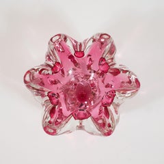 Mid-Century Modern Hand Blown Murano Translucent Magenta Murano Glass Bowl