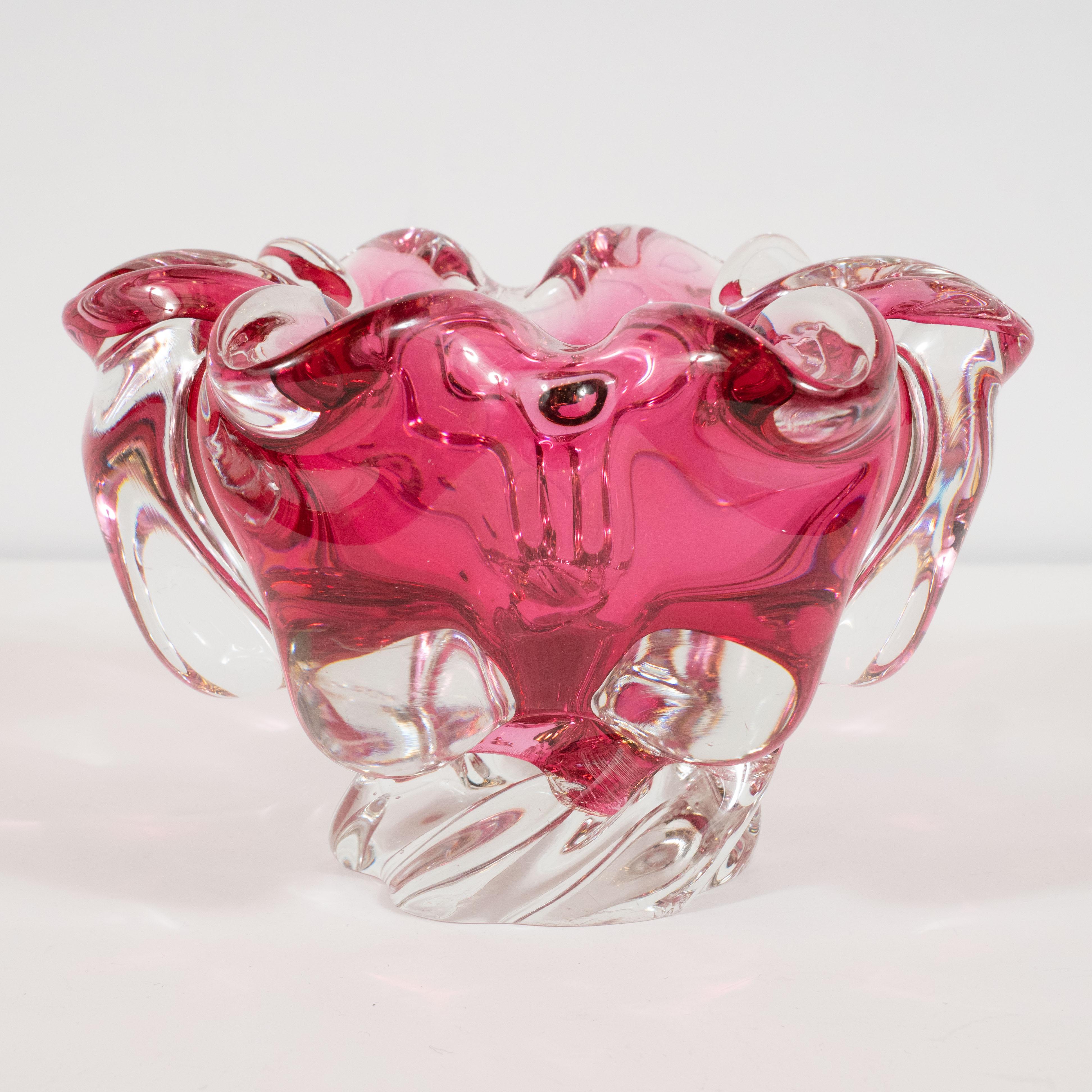 Mid-Century Modern Hand Blown Murano Translucent Magenta Murano Glass Bowl 1
