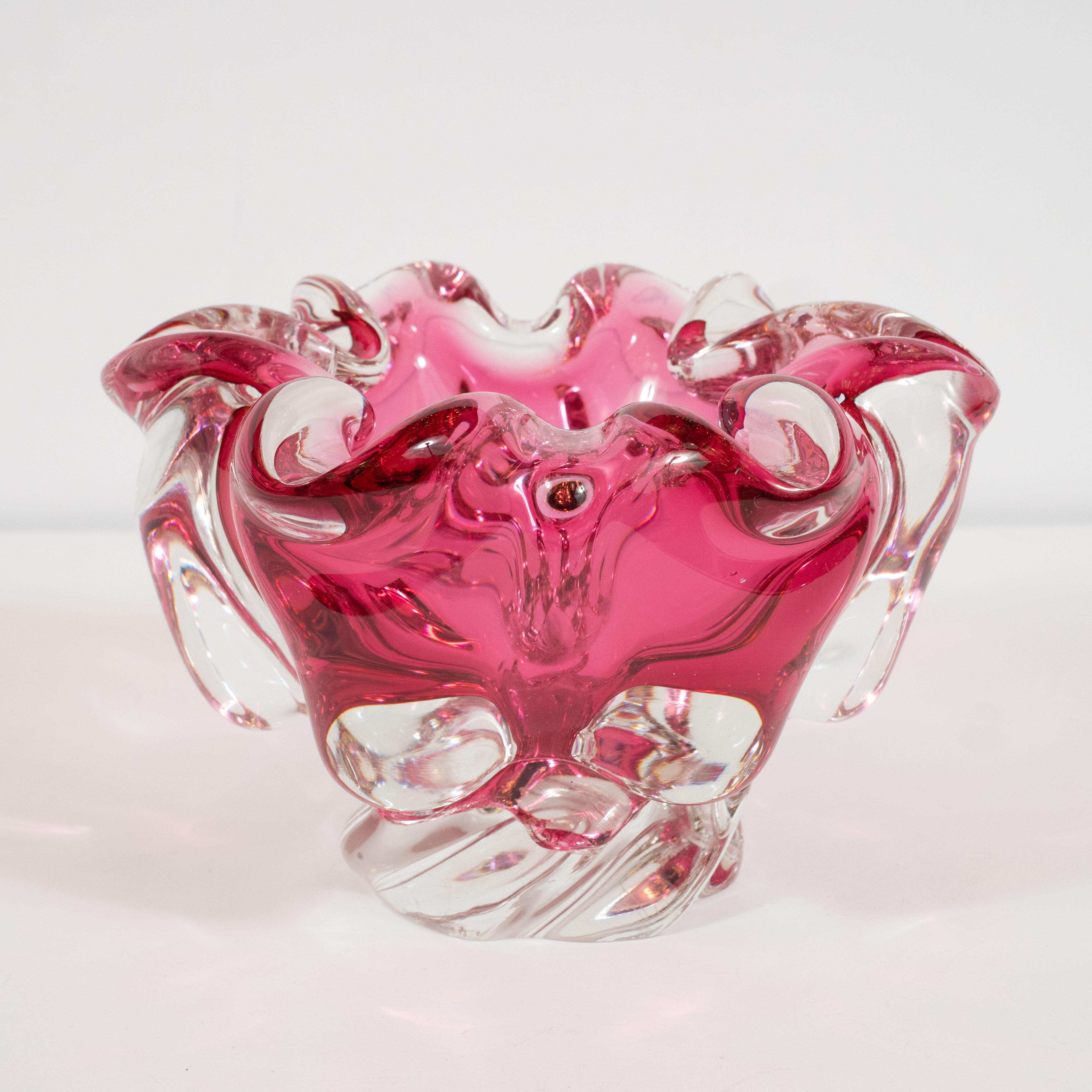 Mid-Century Modern Hand Blown Murano Translucent Magenta Murano Glass Bowl 2