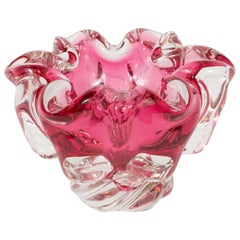 Mid-Century Modern Hand Blown Murano Translucent Magenta Murano Glass Bowl