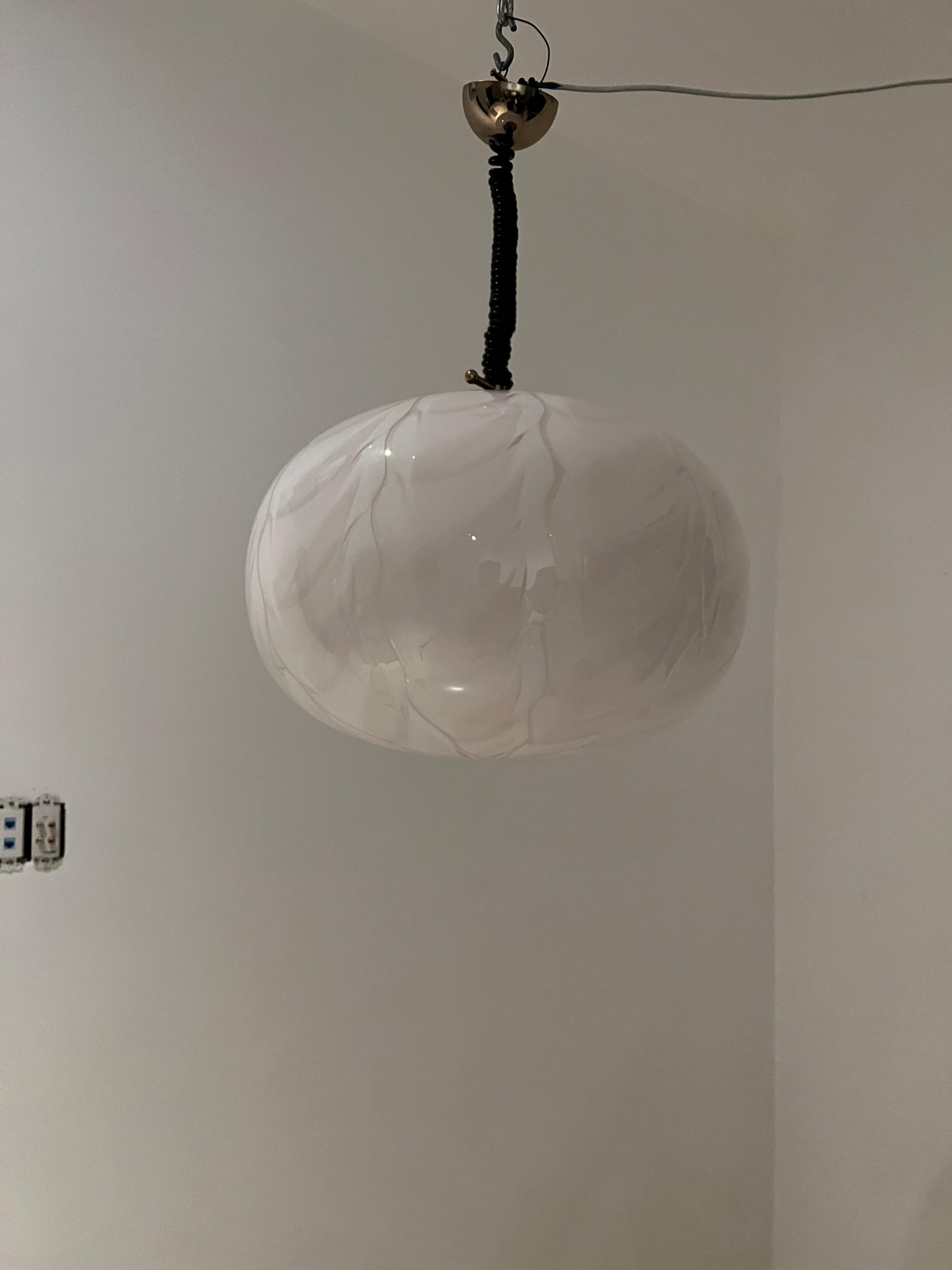 Hand-Crafted Mid-Century Modern Hand blown Sphere Pendant Light in Murano Glass, Italy 1970 For Sale