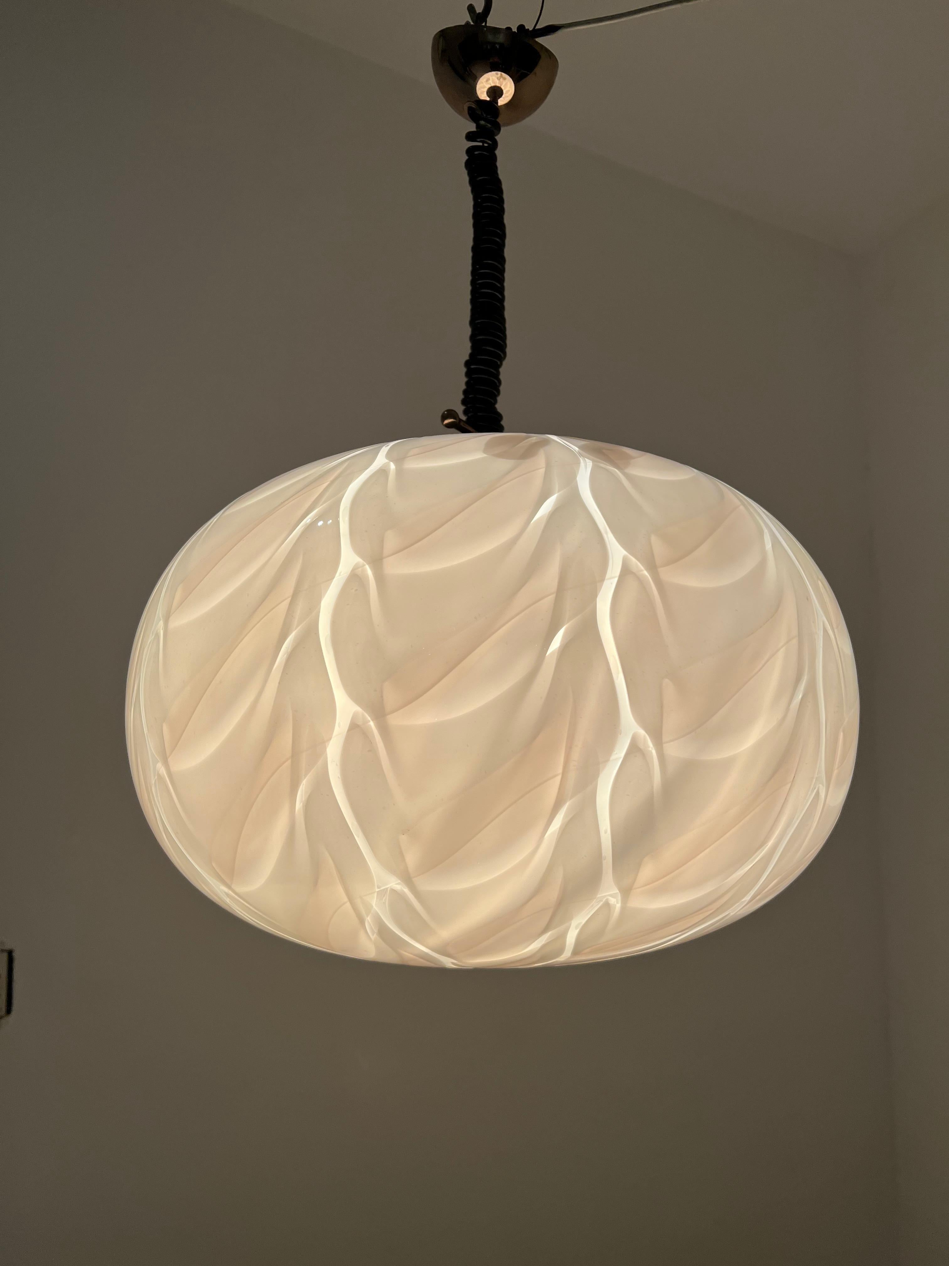 Blown Glass Mid-Century Modern Hand blown Sphere Pendant Light in Murano Glass, Italy 1970 For Sale