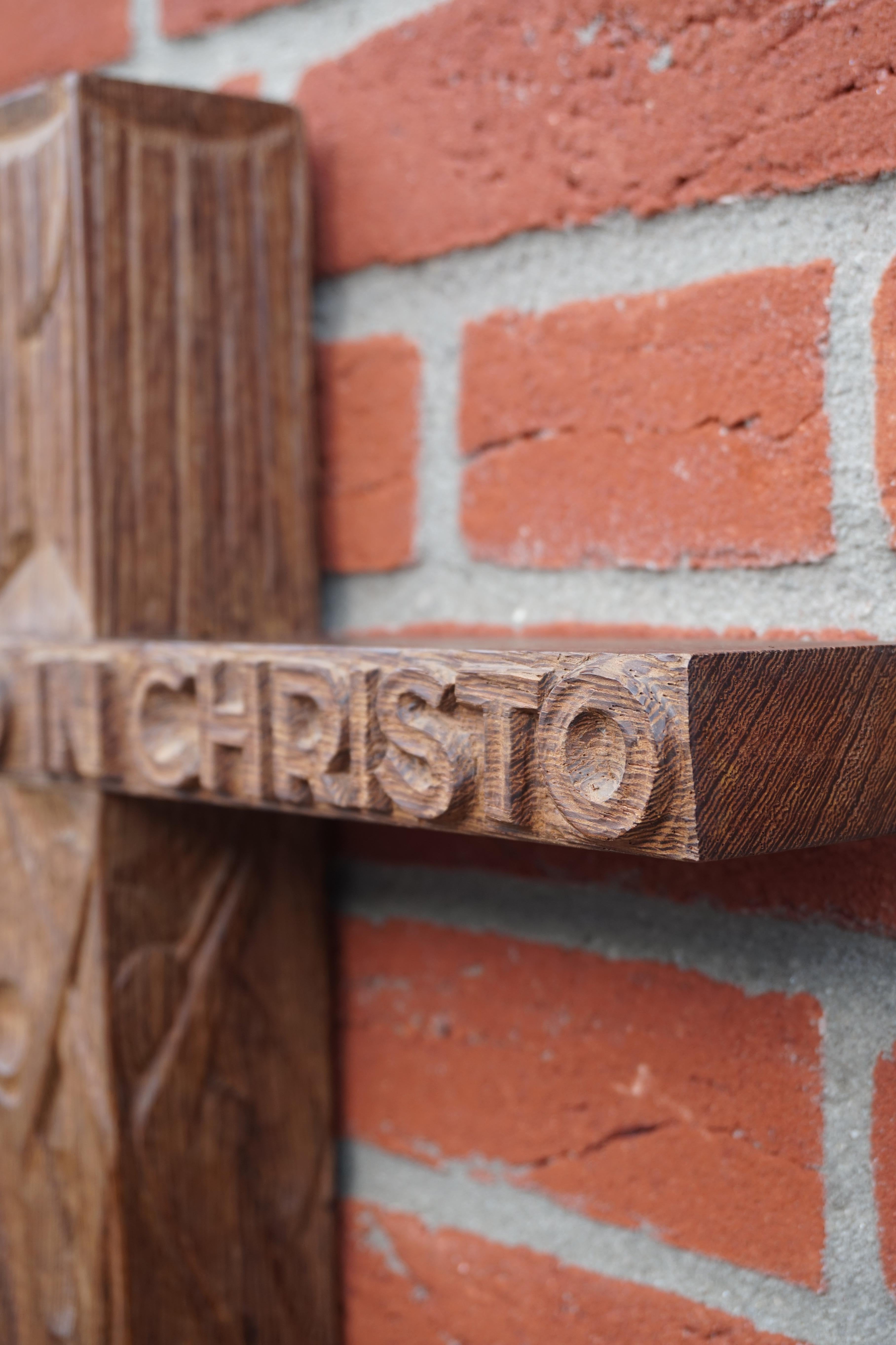 Mid-Century Modern Hand Carved Christian Cross That Reads REDEMPTIO IN CHRISTO 2