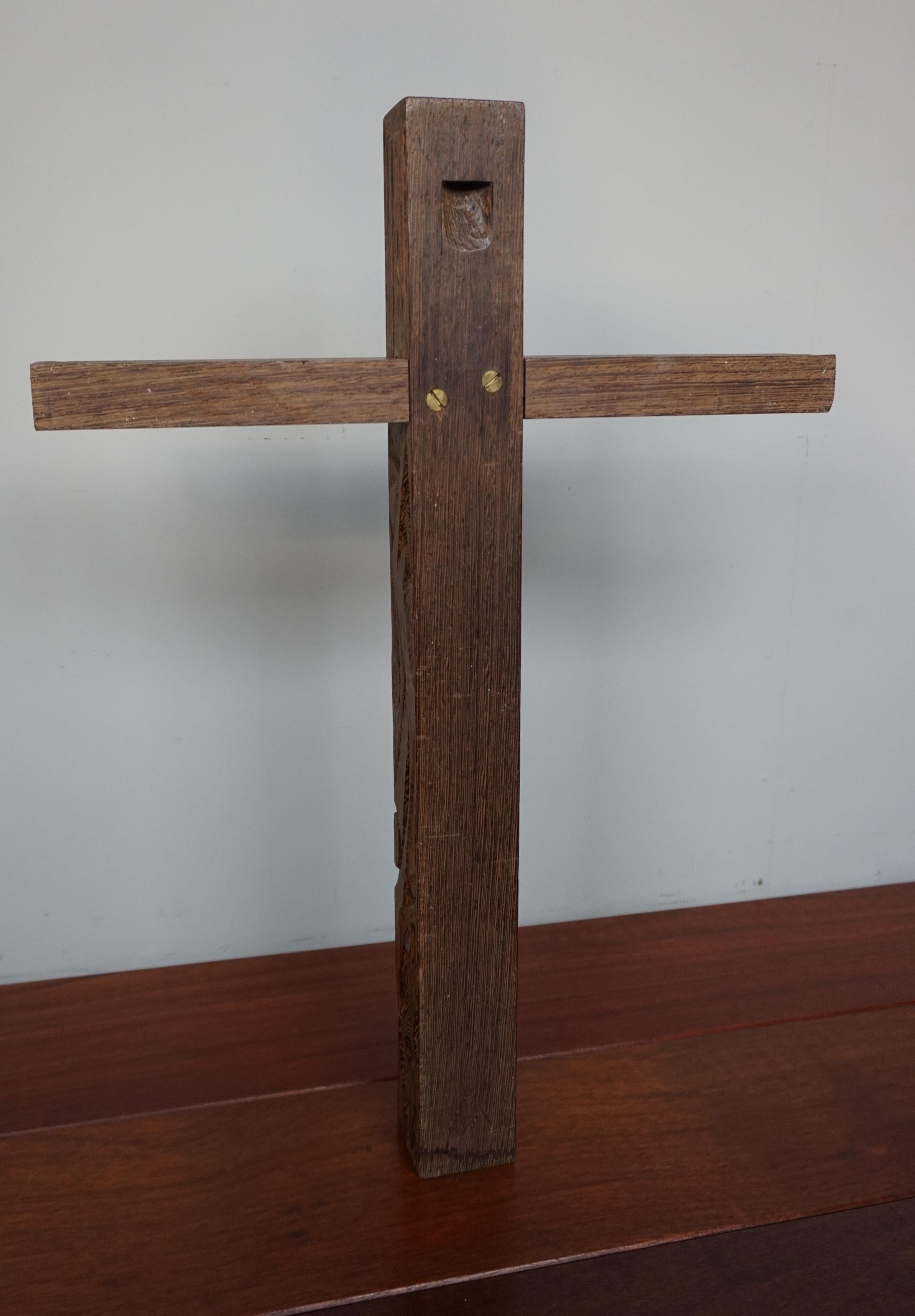 Mid-Century Modern Hand Carved Christian Cross That Reads REDEMPTIO IN CHRISTO 9