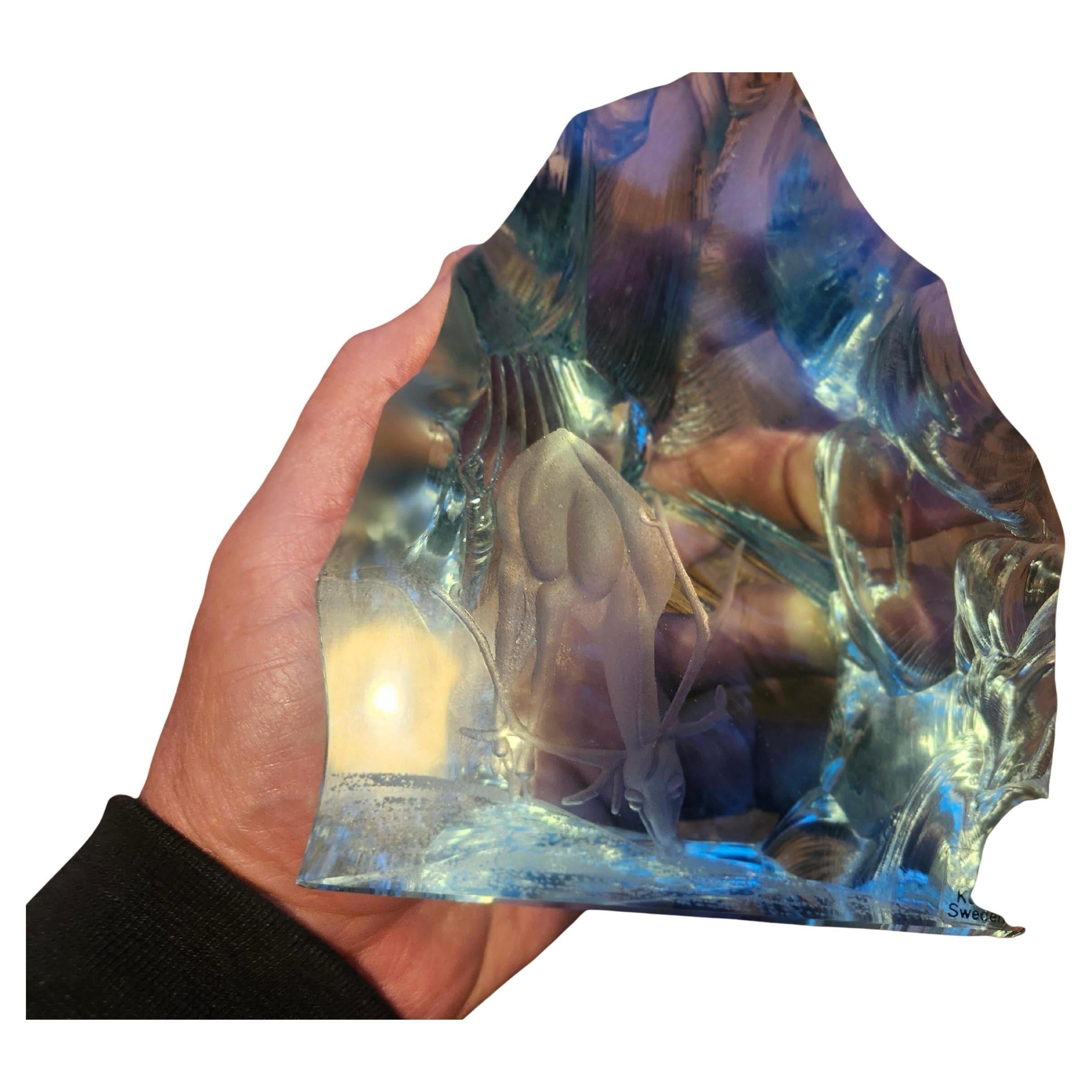 Mid-Century Modern Hand Carved Glass Sculpture By VIcke Lindstrand Kosta Boda For Sale