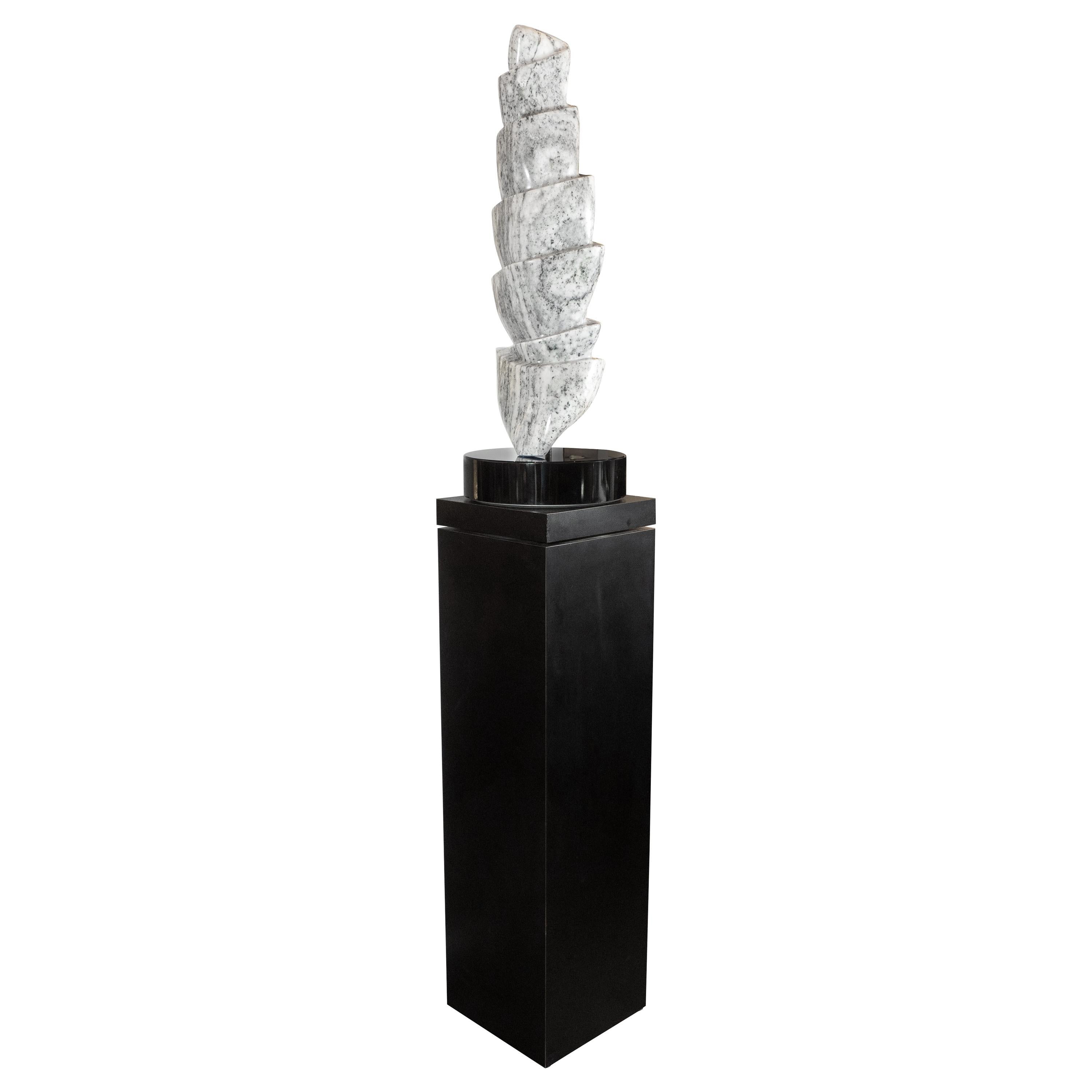 Mid-Century Modern Hand Carved Grisaille Granite Sculpture on Custom Swivel Base
