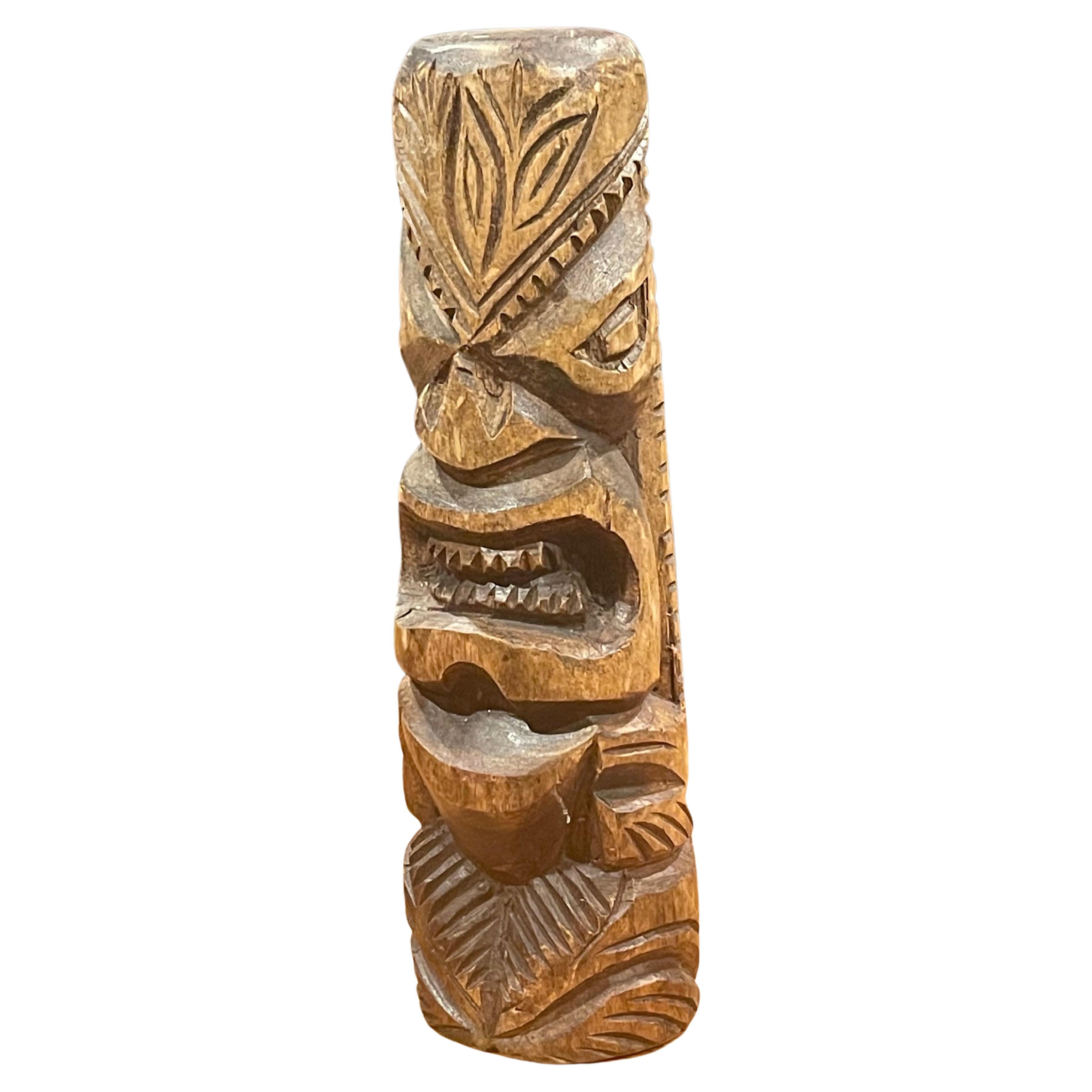 Mid-Century Modern Hand-Carved Solid Walnut Tiki Sculpture