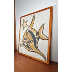 Mid-Century Modern Hand Carved Stone Wall Relief with Fish Design, 1960s