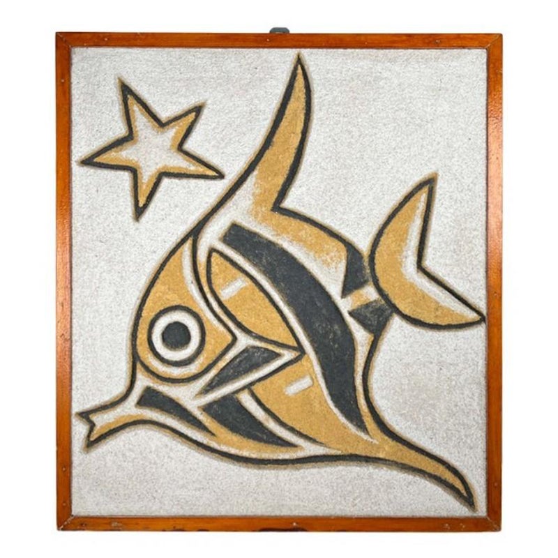 Mid-Century Modern Hand Carved Stone Wall Relief with Fish Design, 1960s