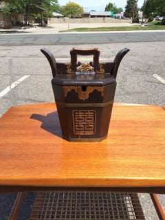 Mid-Century Modern Hand-Carved Teapot Caddy with Brass Hardware