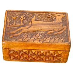 Vintage Mid-Century Modern Hand Carved Trinket Box in Walnut Wood, France, c. 1939