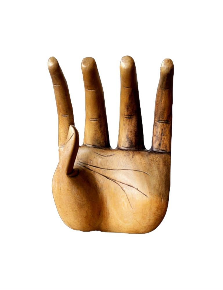 North American Mid-Century Modern Hand Carved Wooden Hand