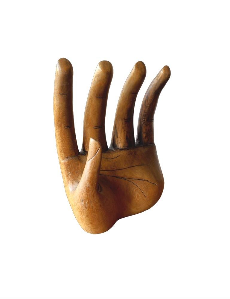 Mid-Century Modern Hand Carved Wooden Hand In Excellent Condition In Bonita Springs, FL