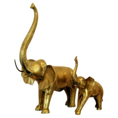 Mid-Century Modern Hand Cast Solid Pair Bronze Elephant Sculpture