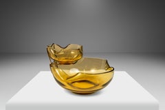 Mid-Century Modern Hand-Crafted Amber Glass Chips & Dip Bowls, USA, c. 1960's