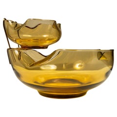 Cuencos de cristal ámbar artesanales de mediados de siglo, EE.UU., c. 1960
