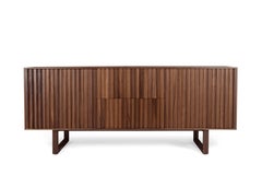 Modern/Midcentury American Walnut Clair Sideboard By Corinna Warm Faceted Panels