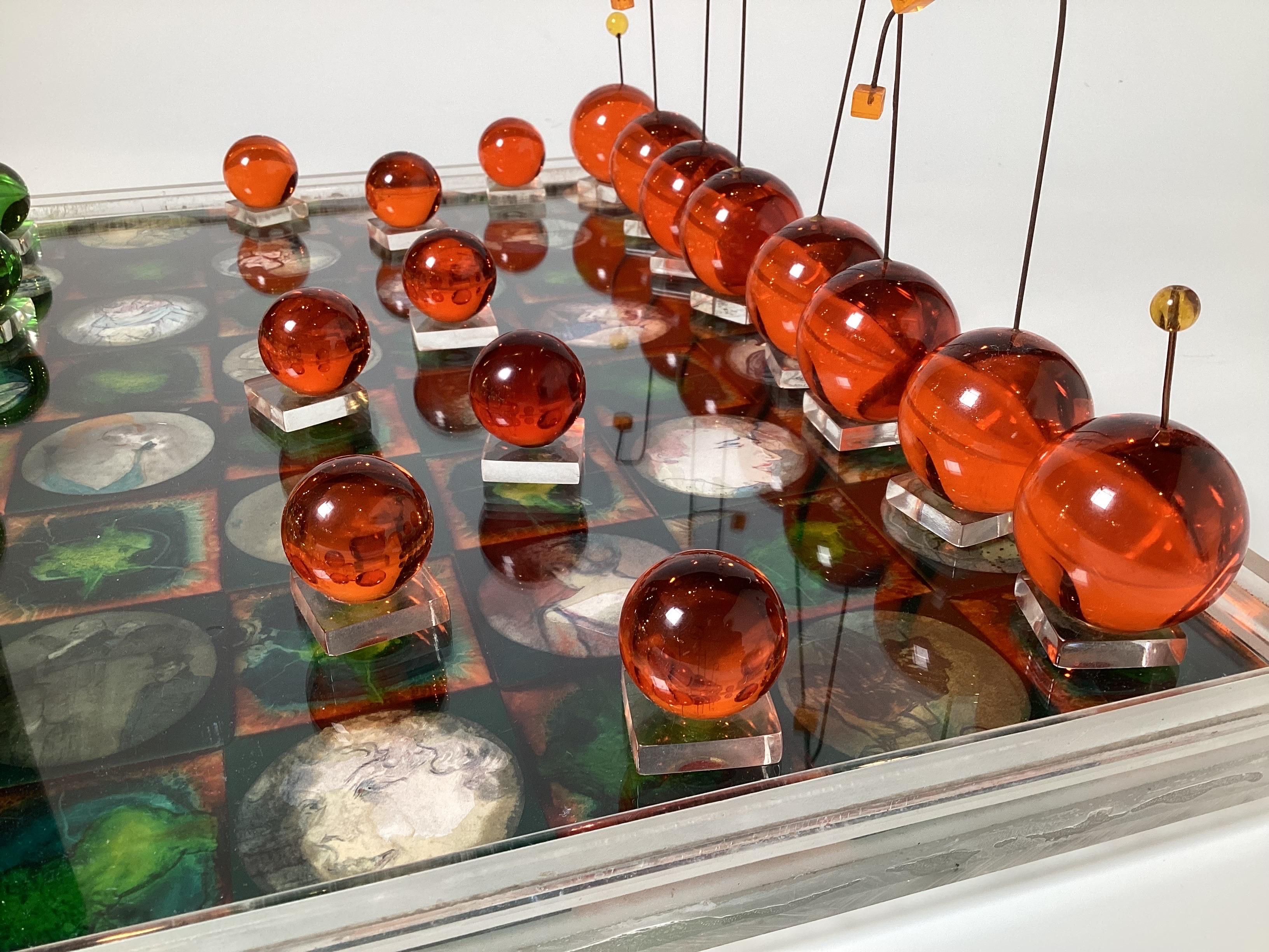 Mid-Century Modern Handcrafted Lucite Chess Set In Good Condition For Sale In Lambertville, NJ