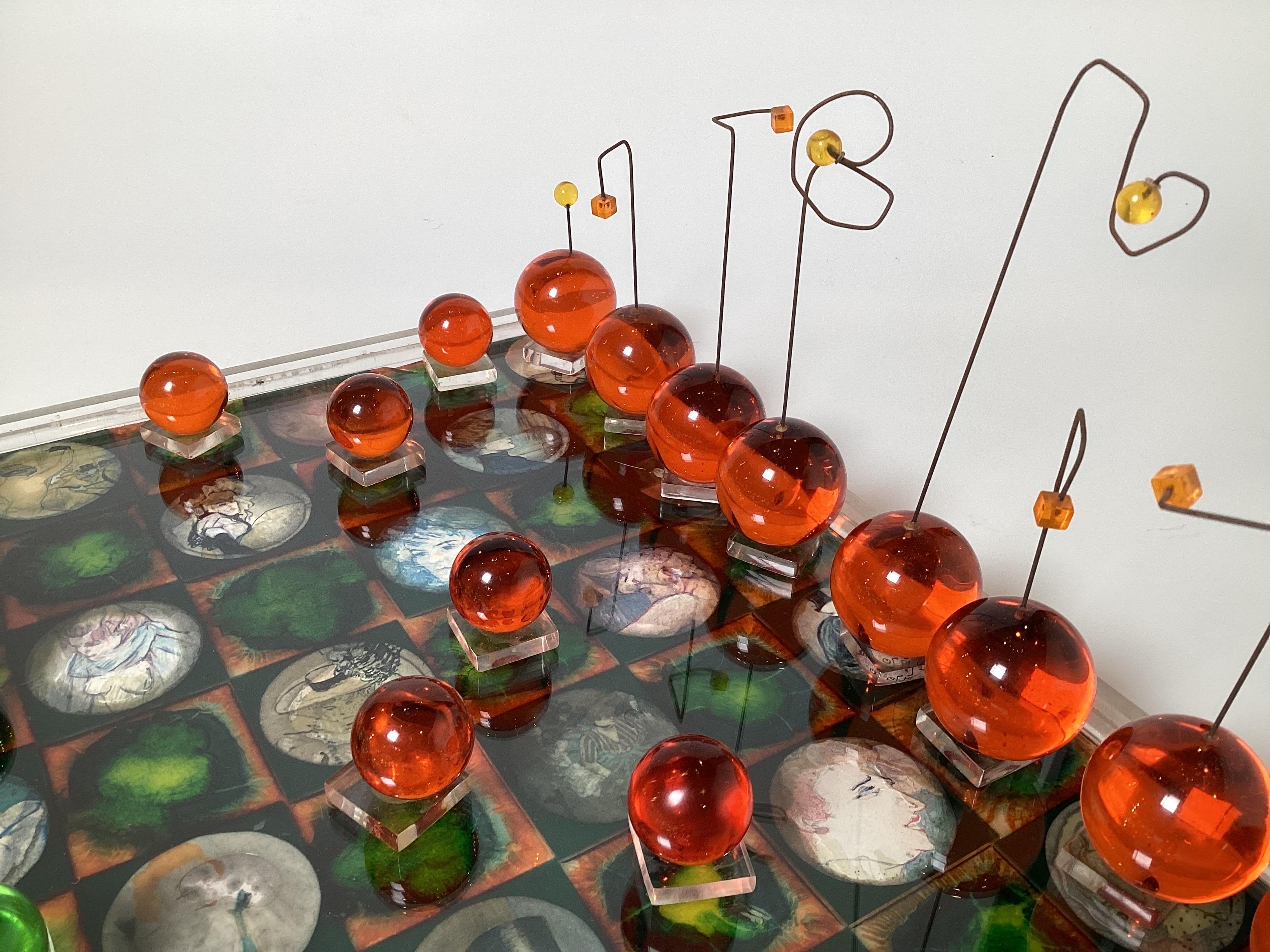 Late 20th Century Mid-Century Modern Handcrafted Lucite Chess Set For Sale