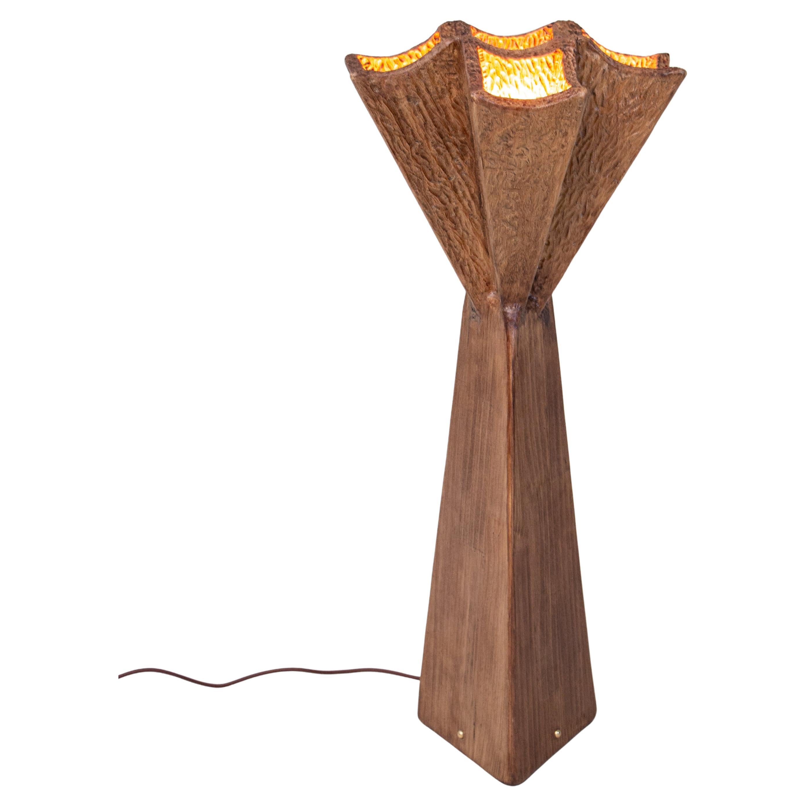 Mid-Century Modern Hand-Crafted Solid Wood Sculptural Decor Floor Lamp PRESENCE For Sale