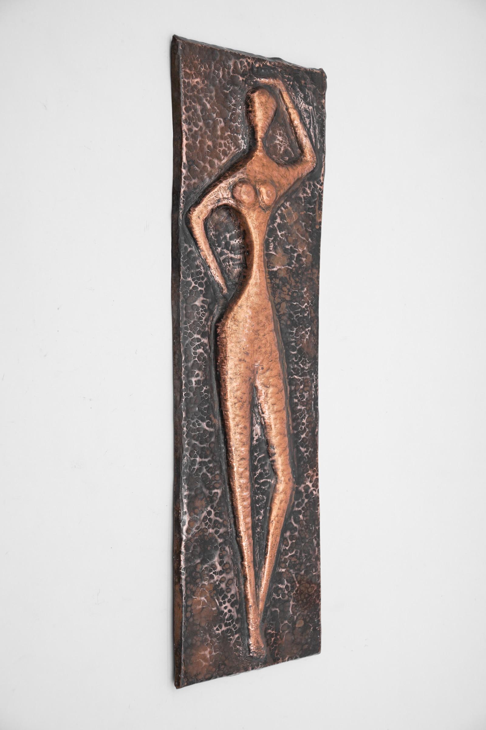 Handgeschmiedeter Künstler-Künstler-Kupfer nude, Mid-Century Modern, 1950er Jahre 

