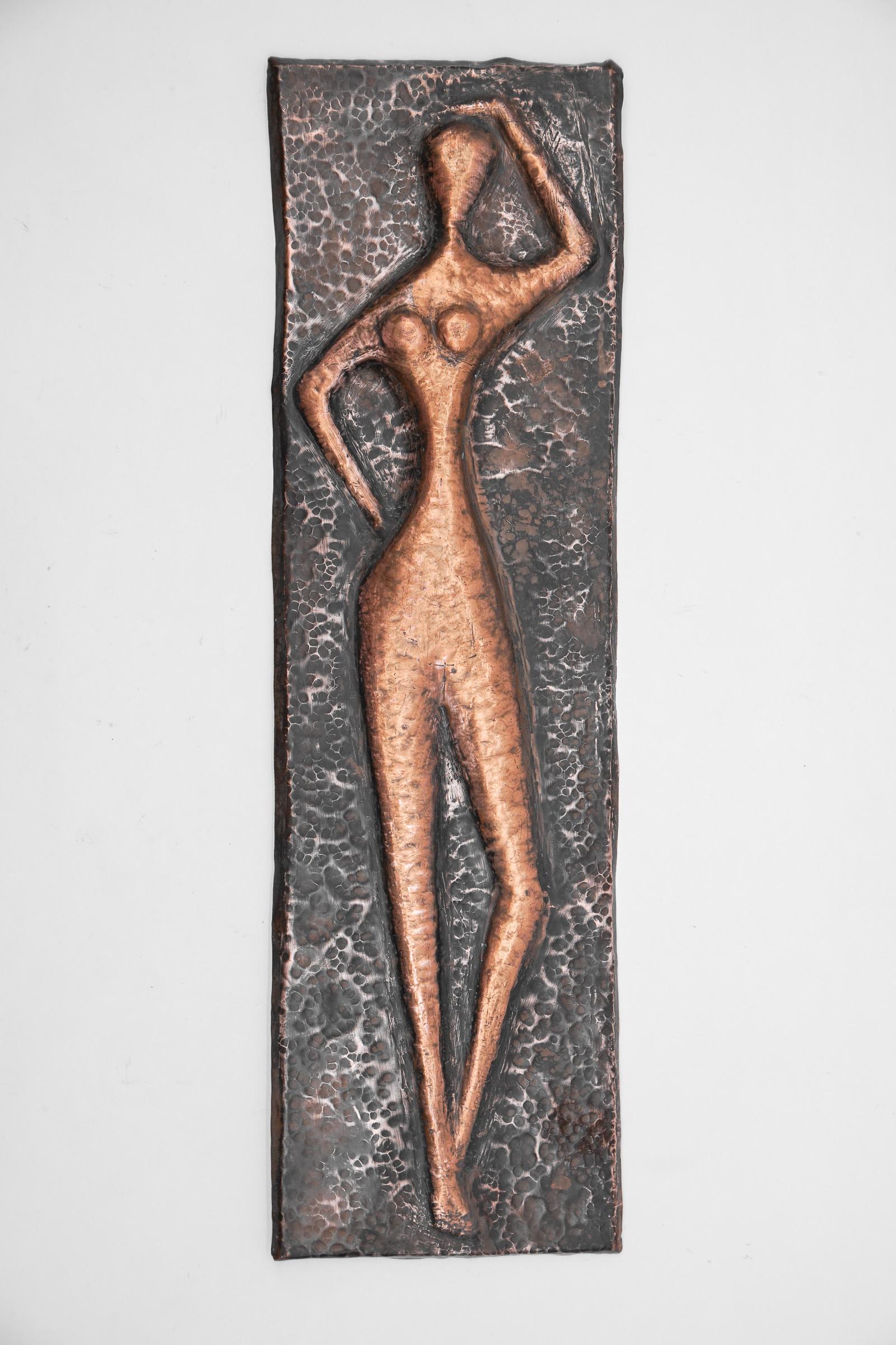 Handgeschmiedeter Künstler-Künstler-Kupfer nude, Mid-Century Modern, 1950er Jahre  im Angebot 2