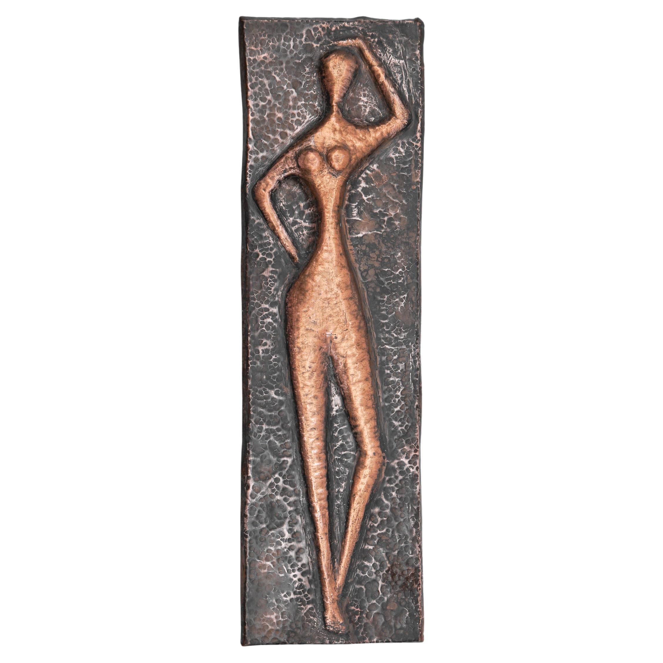 Mid-Century Modern Hand-Forged Artist Copper Nude, 1950s  For Sale