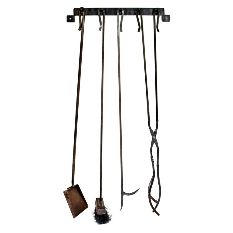 MidCentury Modern Hand Iron Fireplace Tool Set Brush Poker