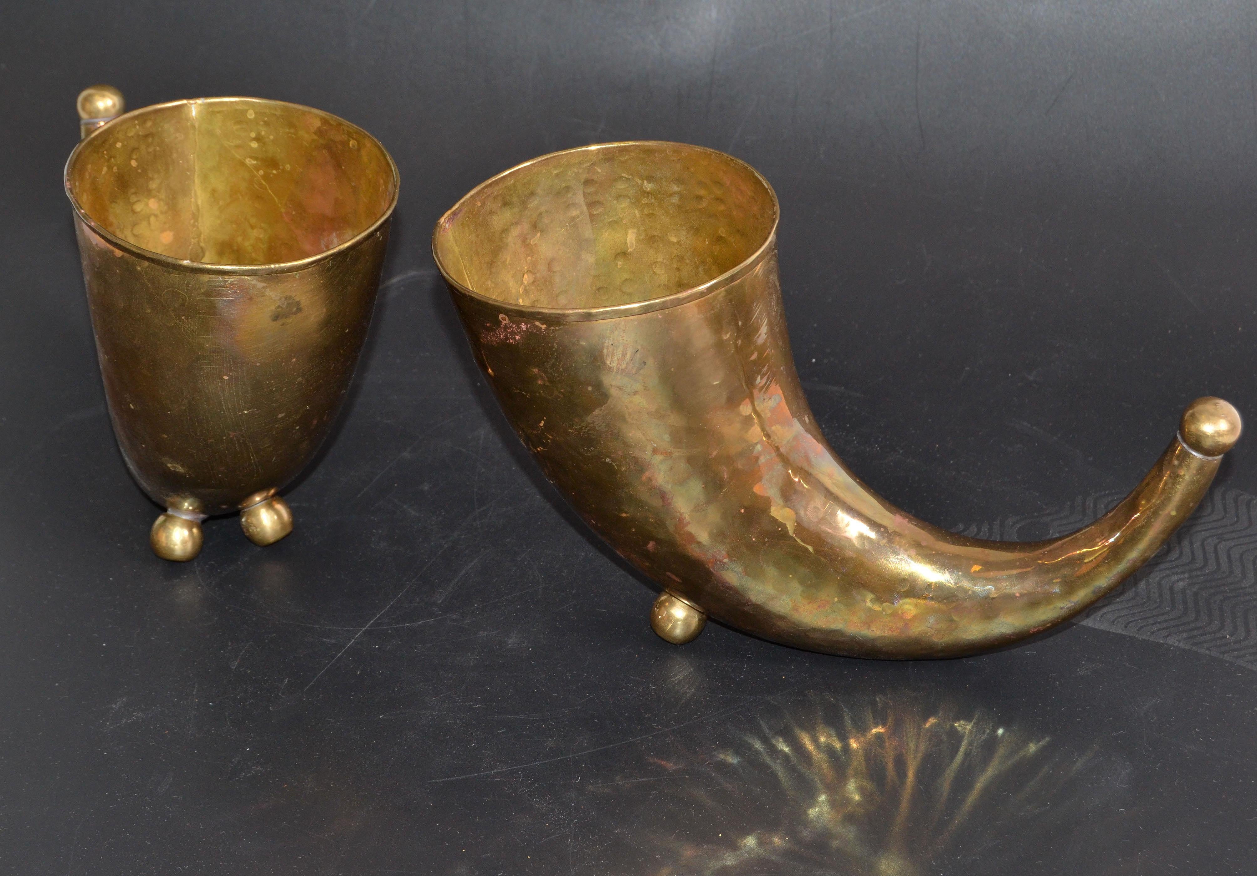 Mid-Century Modern Hand Hammered Brass Horn Sculptures, Bookends, Pair 6