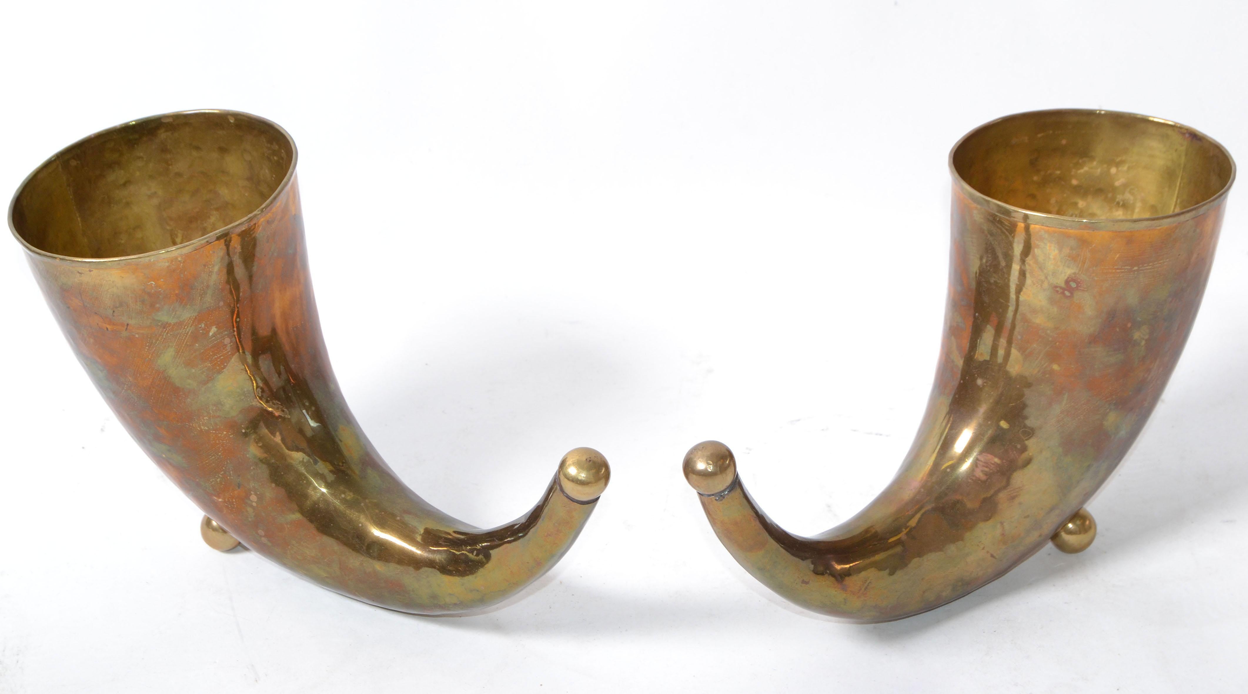 Mid-Century Modern Hand Hammered Brass Horn Sculptures, Bookends, Pair 7