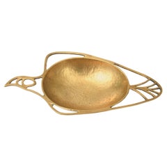 Mid Century Modern Hand Hammered Brass Sculptural Bird Bowl, Israel, 1950's