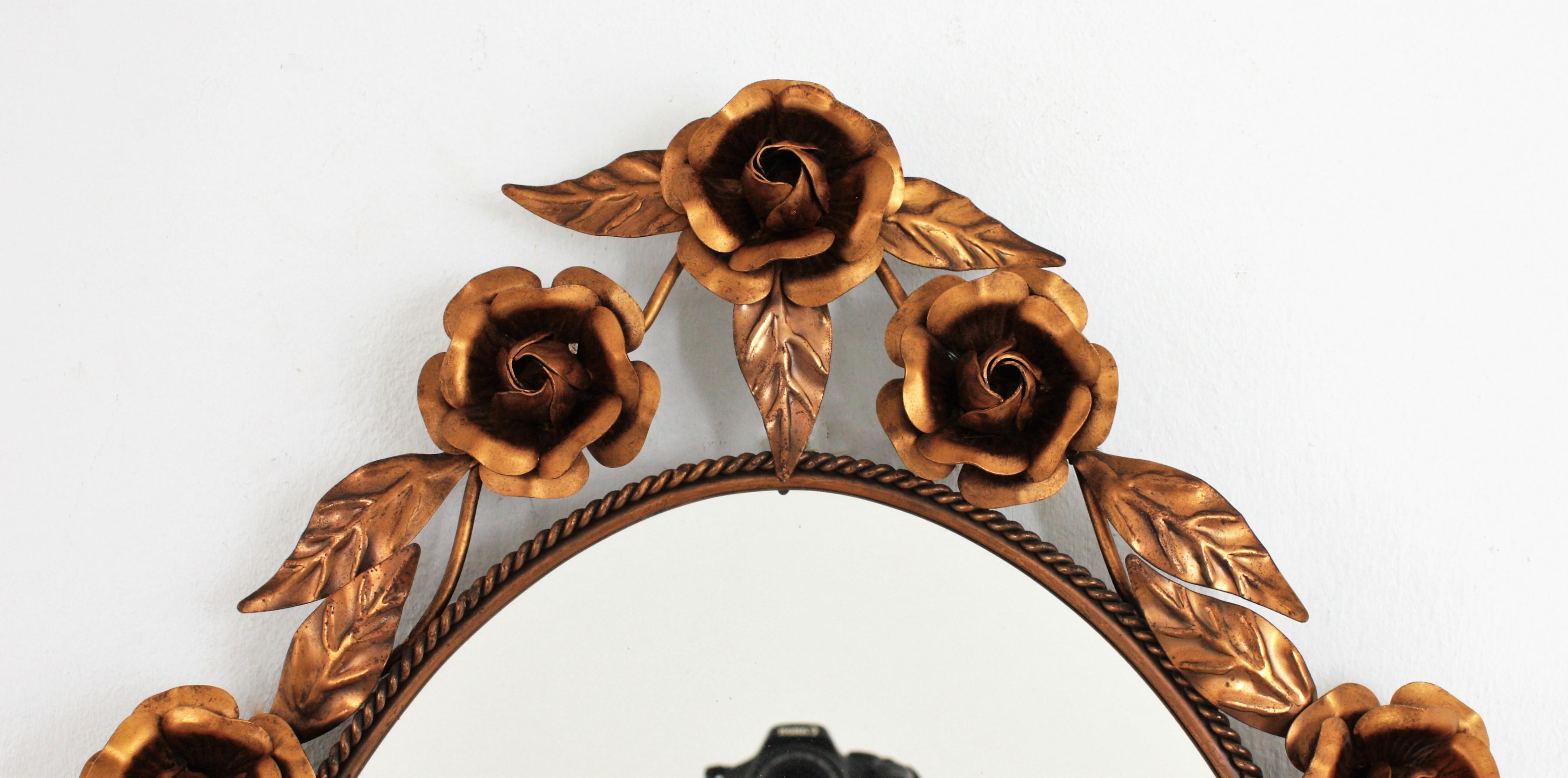 20th Century Oval Floral Wall Mirror in Copper, 1960s For Sale