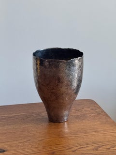 Mid-Century Modern Hand-Hammered Metal Vase, Sculptural 1950s Design