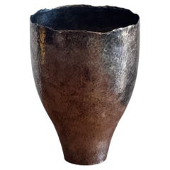 Mid-Century Modern Hand-Hammered Metal Vase, Sculptural 1950s Design