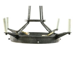 Mid-Century Modern Hand-Hammered Wrought Iron Chandelier with Candle Lights