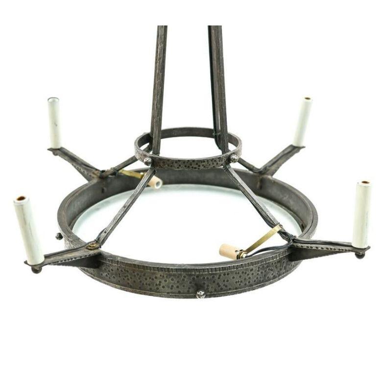 Italian Mid-Century Modern Hand Hammered Wrought Iron Chandelier with Candle Lights For Sale