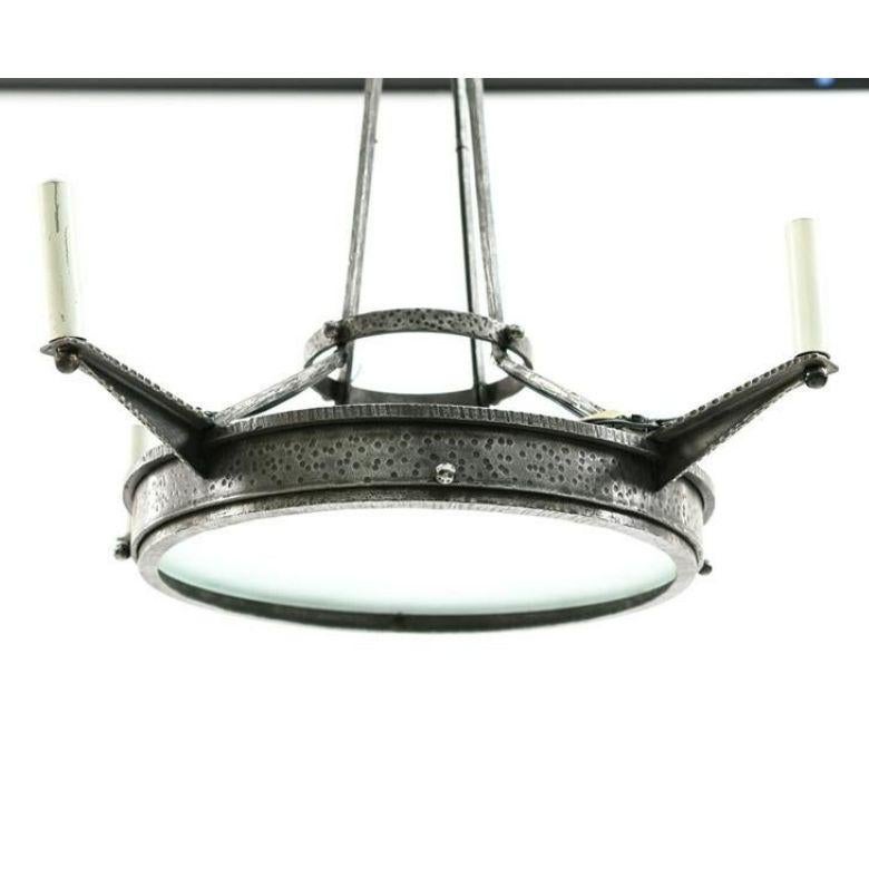 Mid-Century Modern Hand Hammered Wrought Iron Chandelier with Candle Lights In Good Condition For Sale In Middleburg, VA