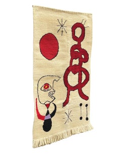 Mid-Century Modern Hand Knotted Abstract Rug Wall Tapestry After Joan Miro