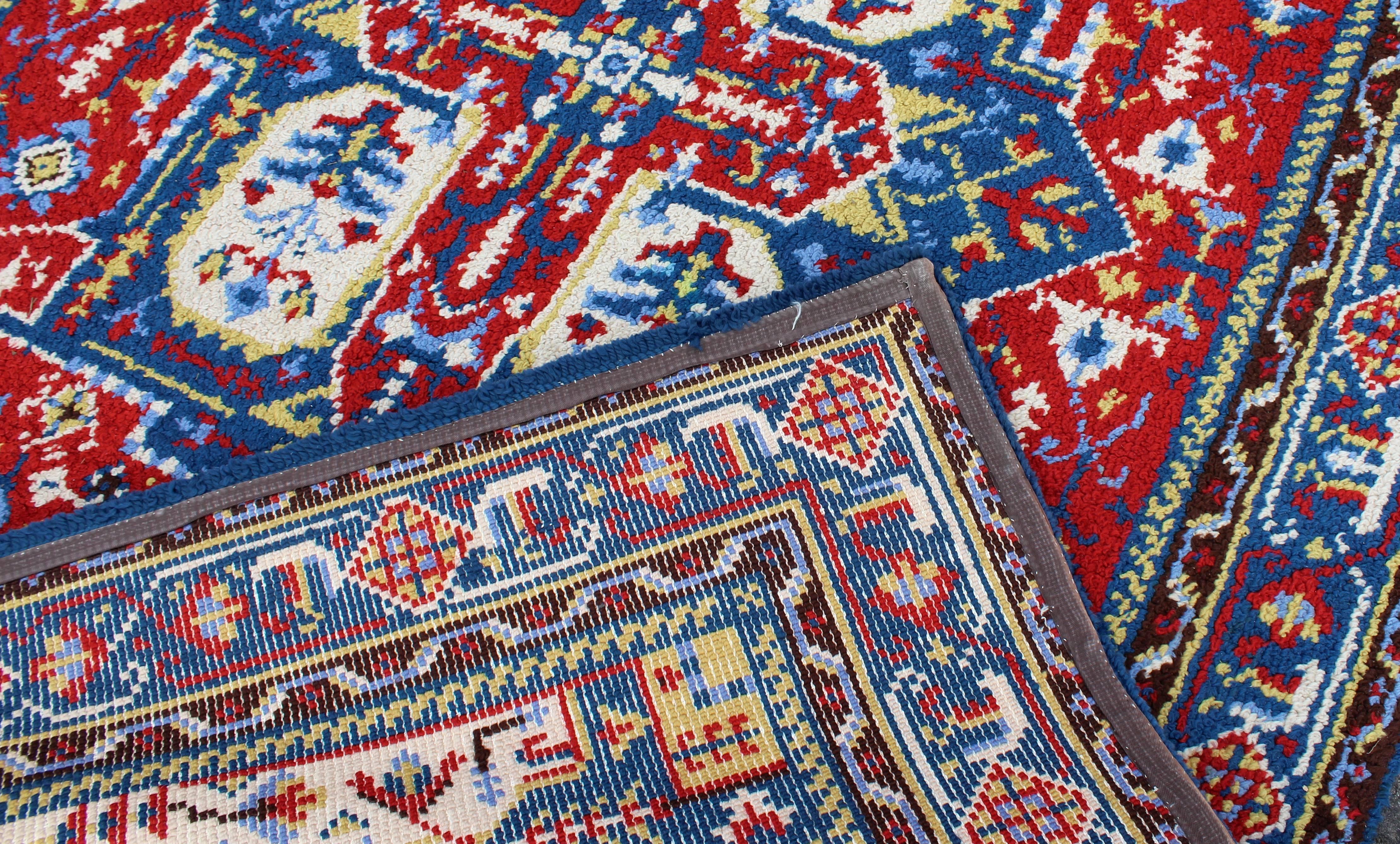 Mid-20th Century Mid-Century Modern Hand-Knotted Area Rug Carpet Swedish Style Blue Red